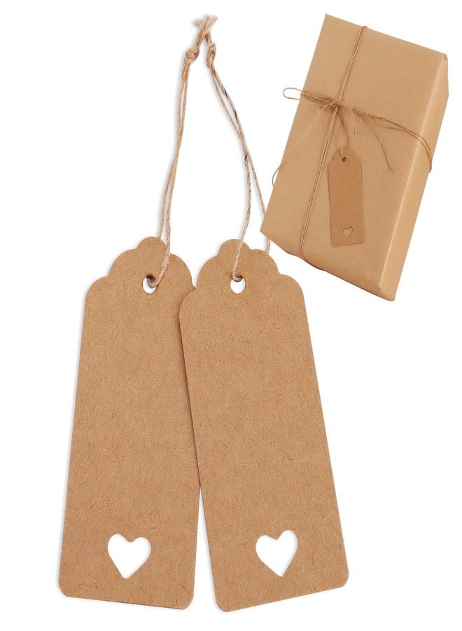 بيشيدا - ١٠٠ قطعة من بطاقات الهدايا الفارغة، بطاقات ورق كرافت بني على شكل قلب مجوف مع خيط، مثالية لعيد الأم، عيد الحب، أعياد الميلاد، حفلات الزفاف، هدايا حفلات استقبال المولود، وتغليف الهدايا للأعمال اليدوية - ١.٦ × ٣.٦ بوصة - Image 1